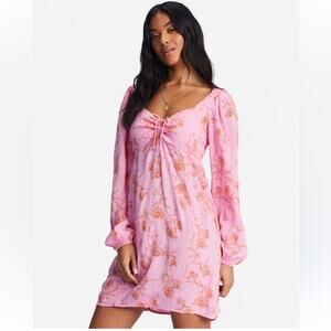 Billabong Crush On You Pink Floral Crinkle Mini Dress EUC Small
